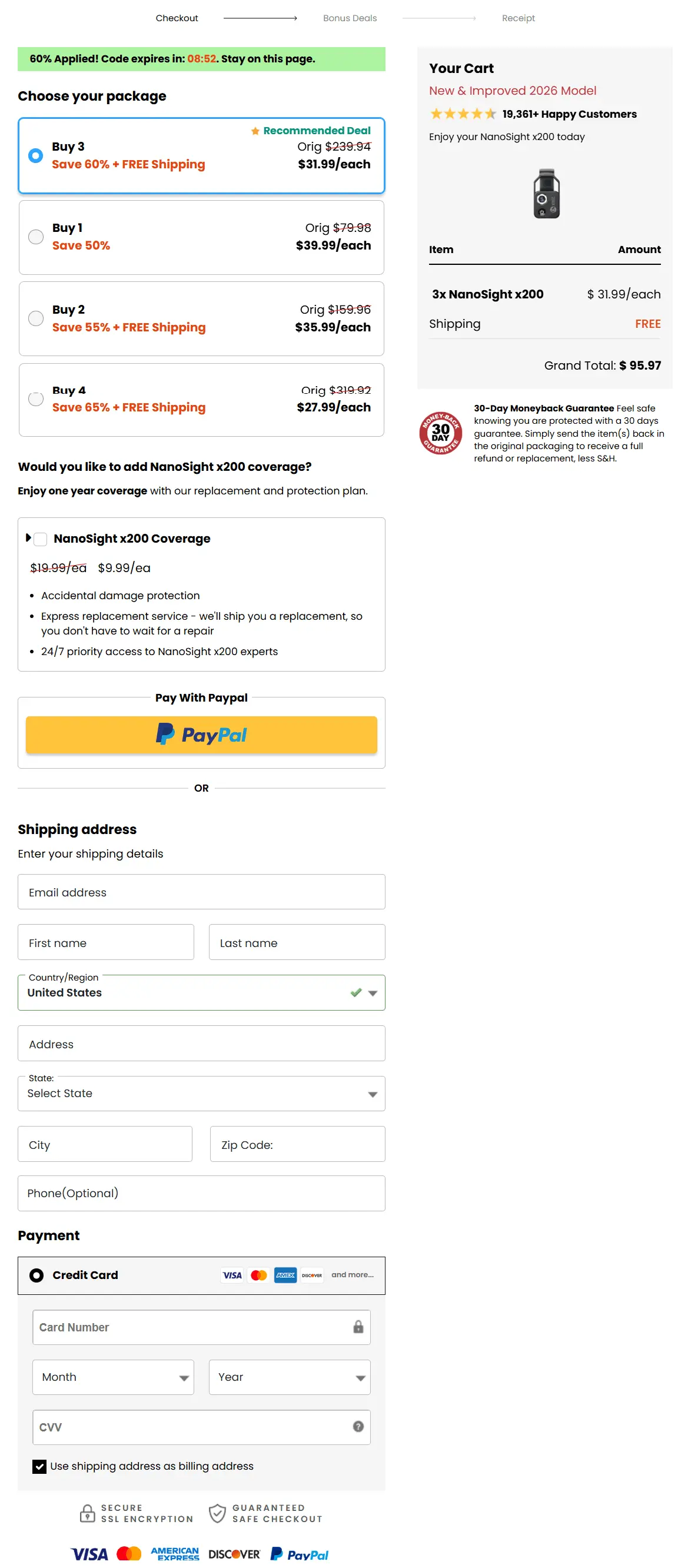 NanoSight secure checkout page